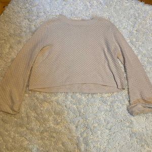 ROXY cropped sweater, cream/ tan color with detailing. wide sleeves. size small